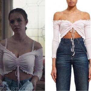 ISO opening ceremony The Callipygian Lettuce Trim Cinch Top pink